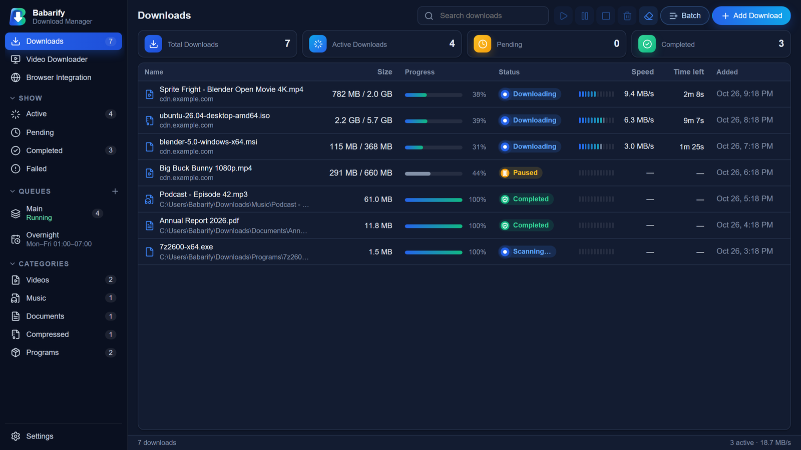 BDM main window in the dark theme.